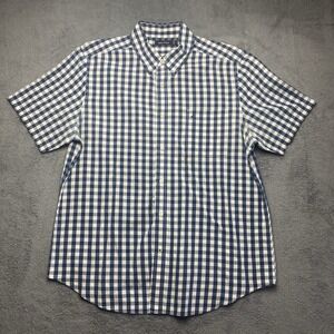 Nautica Mens Short Sleeve Button Down Size L Cotton Blue White Checkered Plaid